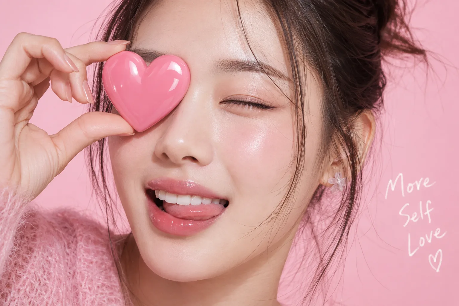 코 옆과 볼에 손끝을 살며시 댄 여성의 클로즈업 — 캠페인 이미지